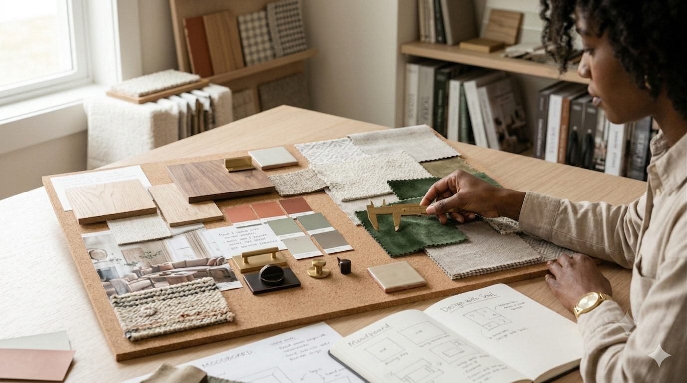 Interior design materials moodboard development process